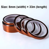 Heat Transfer Resistant Adhesive Tapes 8mm x 33m Polyimide for Sublimation Mugs.